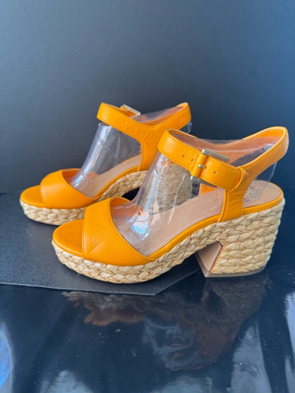 Vince Camuto Orange Leather Espadrille Sandals Ankle Strap Size 6 NWOB - Picture 2 of 16